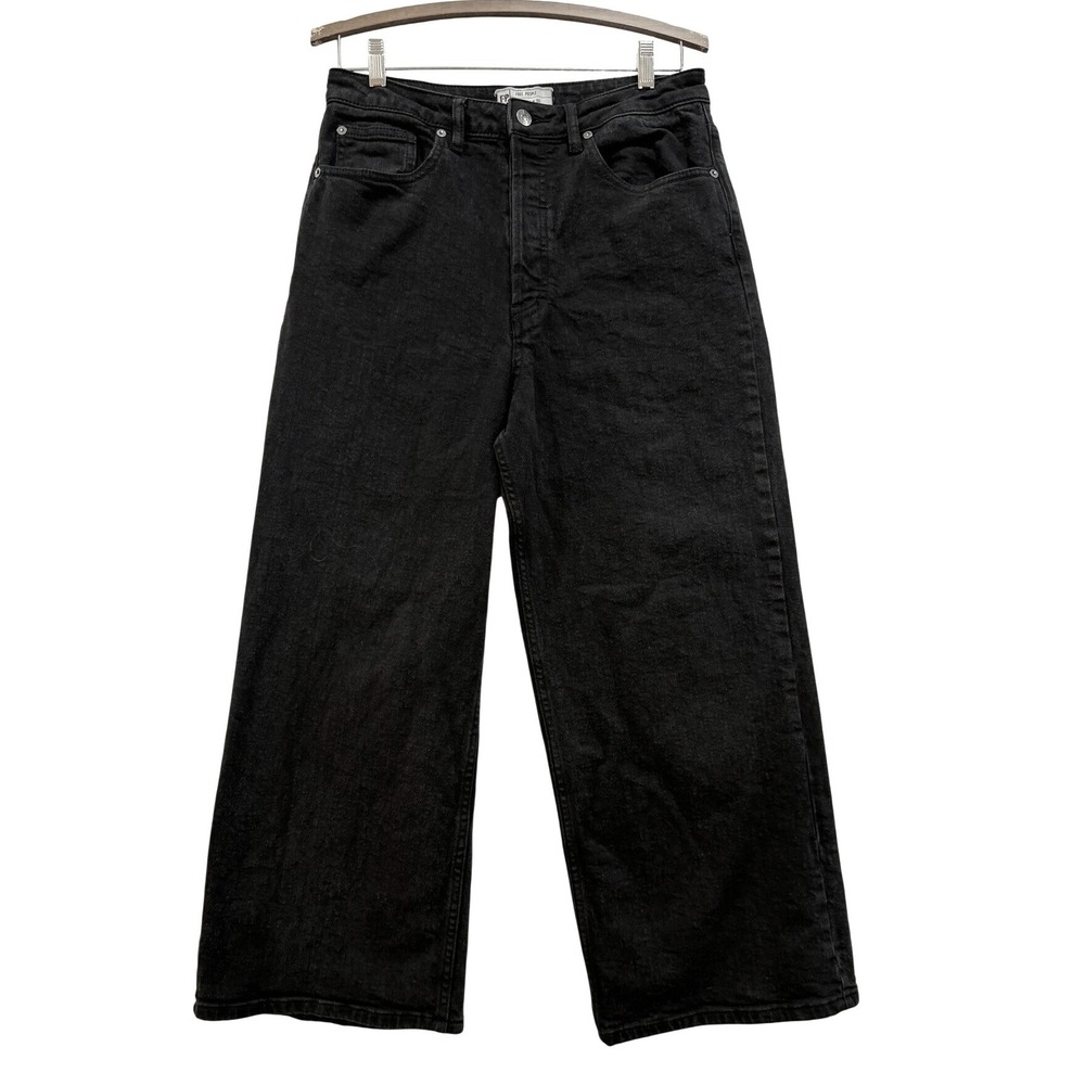 Free People Washed Black Wide Leg High Rise Relaxed Jeans Size 30